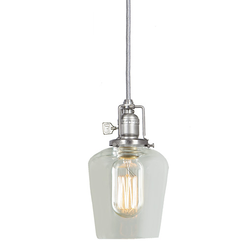 JVI Designs 1200-17 S9 One light Union Square pendant pewter finish 4" Wide, clear mouth blown glass shade
